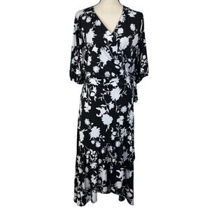Lane Bryant SZ 20 Hi-Low Midi Dress Faux Wrap Floral Stretch Surplice V-Neck